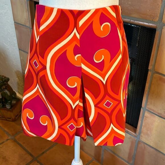 Zara Red/Orange/Pink Retro Print Pleated High Waist Shorts, XS! - Picture 1 of 9